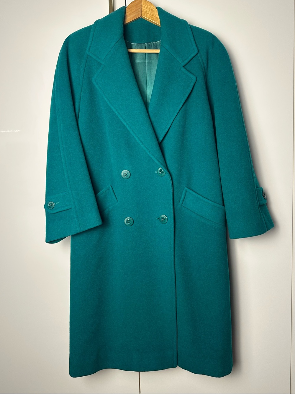 Vintage Mallia 100% Wool Teal Double Breasted Long Coat Size 10